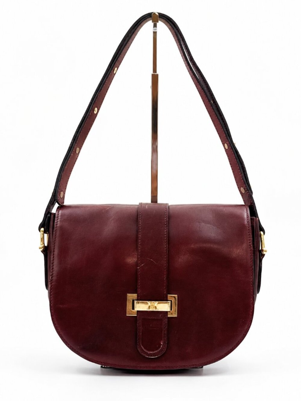 Vintage Celine Burgundy Leather Shoulder Bag Gold Hardware